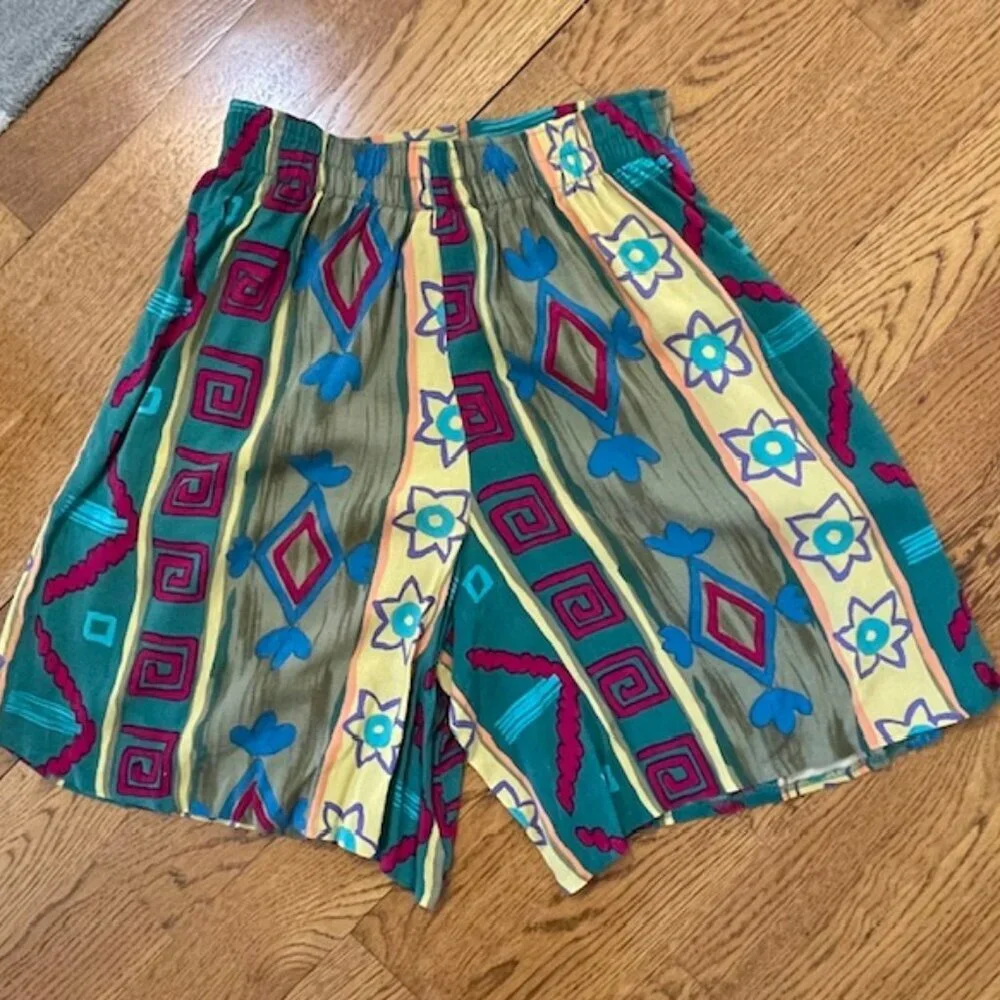Vintage 80's Neiman Marcus Abstract Safari Style Flowy Shorts Small - Picture 3 of 6